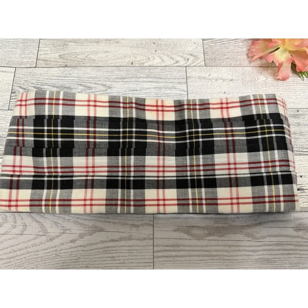 Vintage Cummerbund White Black Red Tartan‎ Plaid Cotton Adjustable to 44